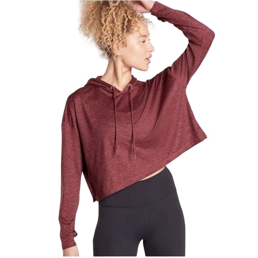 Athleta Uptempo Short Hoodie Size Large Long Sleeve Pullover Cropped Top Sporty